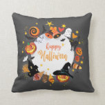 Halloween Decoration Treat or Trick Monster Cushion<br><div class="desc">Halloween. Halloween Party Decoration. Treat or Trick Characters,  Halloween Magic Night Forest,  Moon,  Pumpkin Face,  Halloween Magic Witch Woman,  Spider Web,  Scary,  Monster,  Black Cat,  Bat,  Birthday gifts. Illustration Hand Drawn Cartoon Paper Art,  Cut paper Handmade style. Home > Home Décor > Pillows & Poufs > Throw Pillows 2021</div>