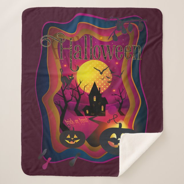 Halloween Decoration Treat or Trick Monster Sherpa Blanket (Front)