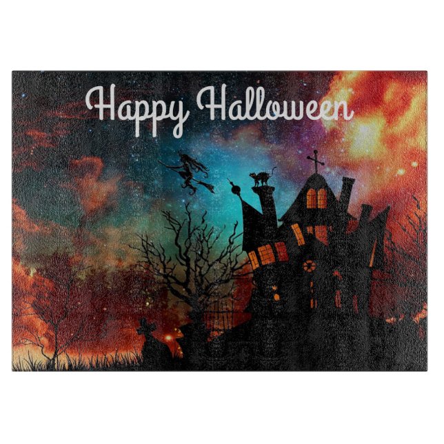 Halloween Decorative Glass Cutting Board/Black Cat Board (Front)