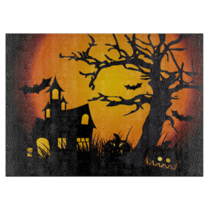 Halloween Decorative Glass Cutting Board/Haunted Cutting Board