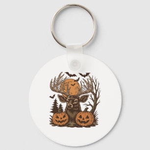 Halloween Deer Spooky Forest Buck Pumpkin Hunting Key Ring