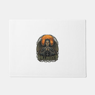 Halloween Demon Nun Crown Wings Orange Moon_1 Doormat