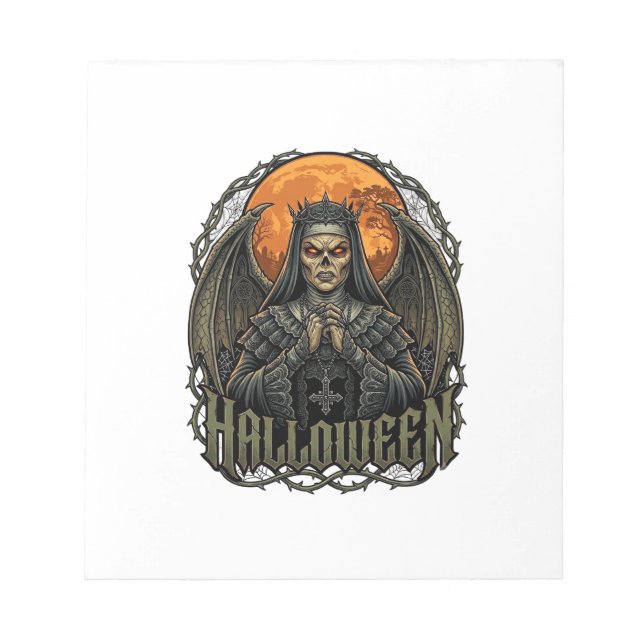 Halloween Demon Nun Crown Wings Orange Moon_1 Notepad (Front)
