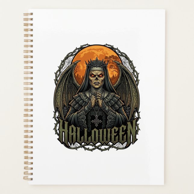 Halloween Demon Nun Crown Wings Orange Moon_1 Planner (Front)