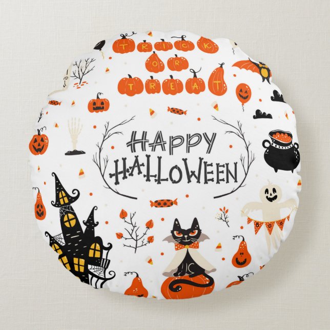 Halloween design elements. Halloween cliparts with Round Cushion (Front)