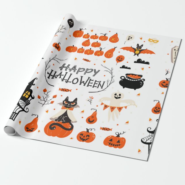 Halloween design elements. Halloween cliparts with Wrapping Paper (Unrolled)
