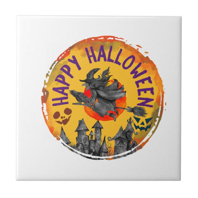 Halloween Design Happy Halloween Witch Tile (Front)