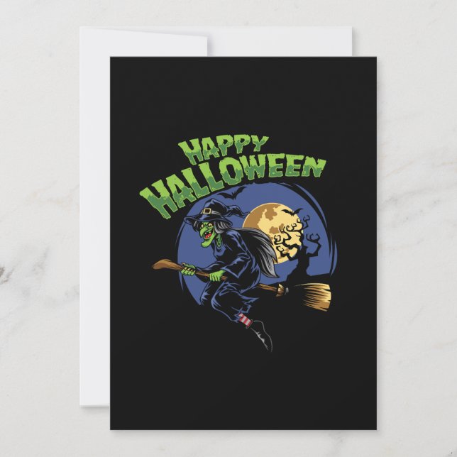 halloween design witch and flying broom save the date (Front)