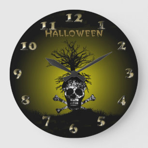 Halloween Design with Skull and Spooky Tree Large Clock
