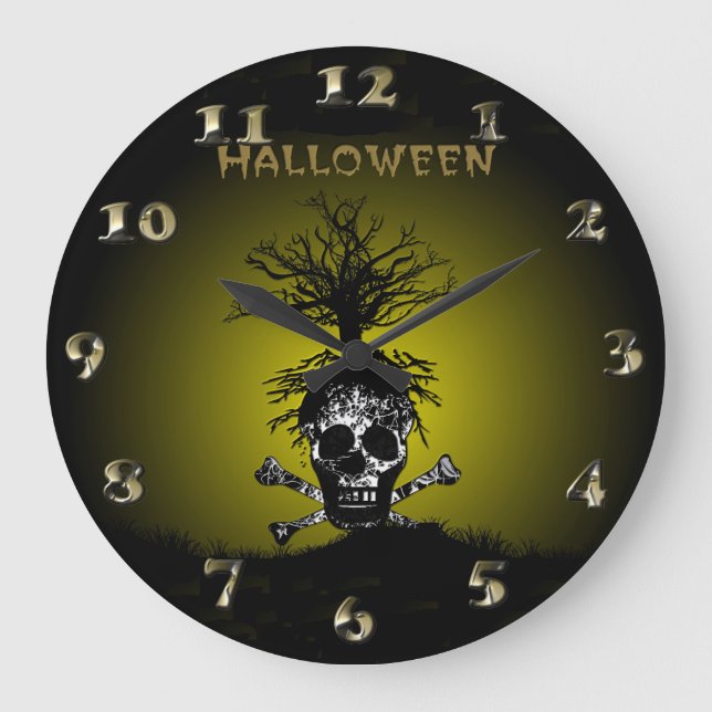 Halloween Design with Skull and Spooky Tree Large Clock (Front)