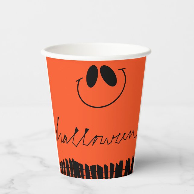 Halloween designs on orange paper cups (Front)