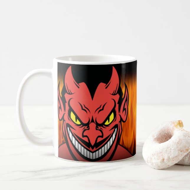 Halloween Devil Personalised Coffee Mug, Cup (With Donut)