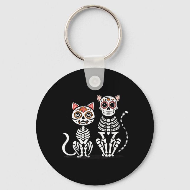 Halloween Dia de los Muertos Sugar Skull Skeleton Key Ring (Front)