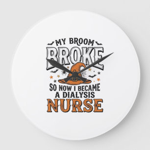 Halloween Dialysis Nurse Witch Broom Broke Shirt_1 Large Clock