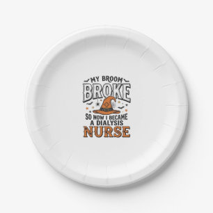 Halloween Dialysis Nurse Witch Broom Broke Shirt_1 Paper Plate