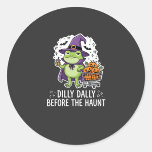 Halloween Dilly Dally Frog Witch Pumpkin Cart Classic Round Sticker
