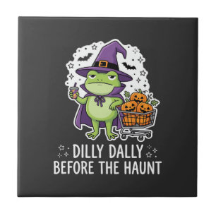 Halloween Dilly Dally Frog Witch Pumpkin Cart Tile