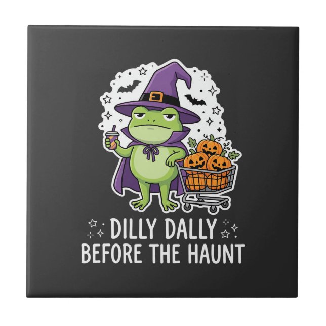 Halloween Dilly Dally Frog Witch Pumpkin Cart Tile (Front)