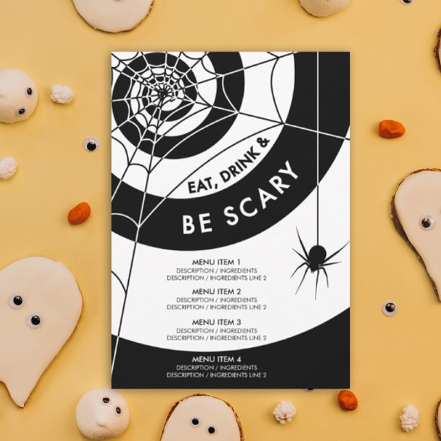 Halloween Dinner / Drink Menu | Black & White Invitation (Halloween Eat Drink & Be Scary Party Invitation)