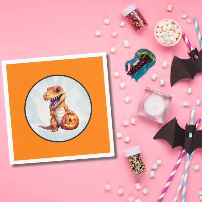 Halloween Dinosaur Dino-Mash Party Napkin (Dinosaur Halloween Orange Party Napkins)