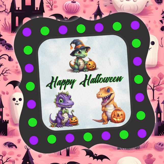 Halloween Dinosaur Dino-Mash Party Paper Coaster (Polka dot Halloween Dino Coaster)
