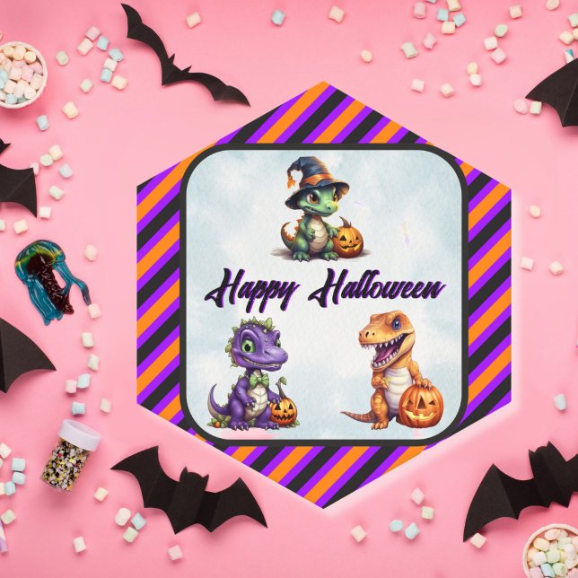 Halloween Dinosaur Dino-Mash Party Paper Coaster (Dinosaur Halloween Hexagon Paper Coaster)