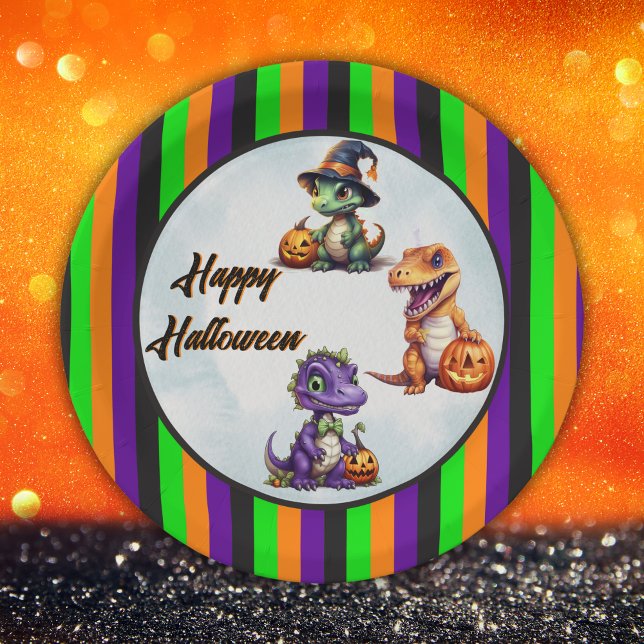 Halloween Dinosaur Dino-Mash Party Paper Plate (Dinosaur circle plates for your Dino-Mash Halloween Party!)