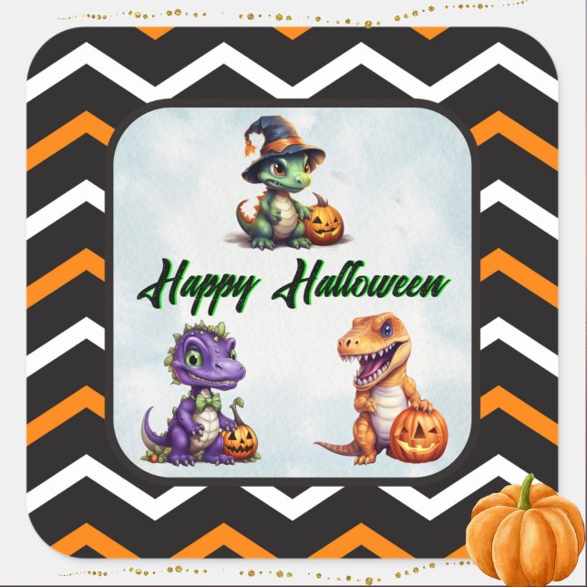Halloween Dinosaur Dino-Mash Party Square Sticker (Dino Happy Halloween Sticker)