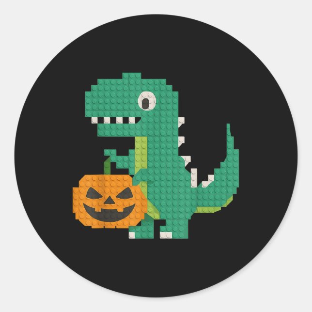 Halloween Dinosaur Pumpkin Master Builder Block Br Classic Round Sticker (Front)