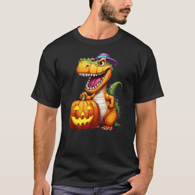 Halloween Dinosaur Pumpkin T-Shirt (Front)