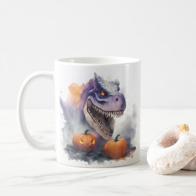 Halloween Dinosaur Pumpkins Coffee Mug (With Donut)