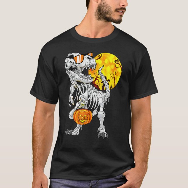 Halloween Dinosaur Rex Skeleton Scary Boys Kids Te T-Shirt (Front)