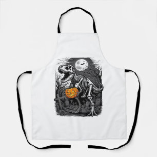 Halloween Dinosaur Skeleton Pumpkin Vintage Shirt Apron