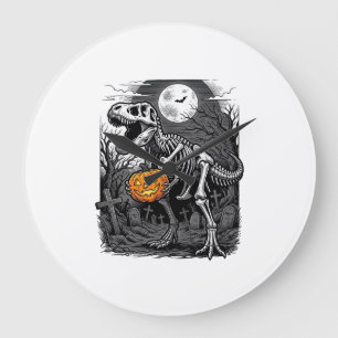 Halloween Dinosaur Skeleton Pumpkin Vintage Shirt  Large Clock