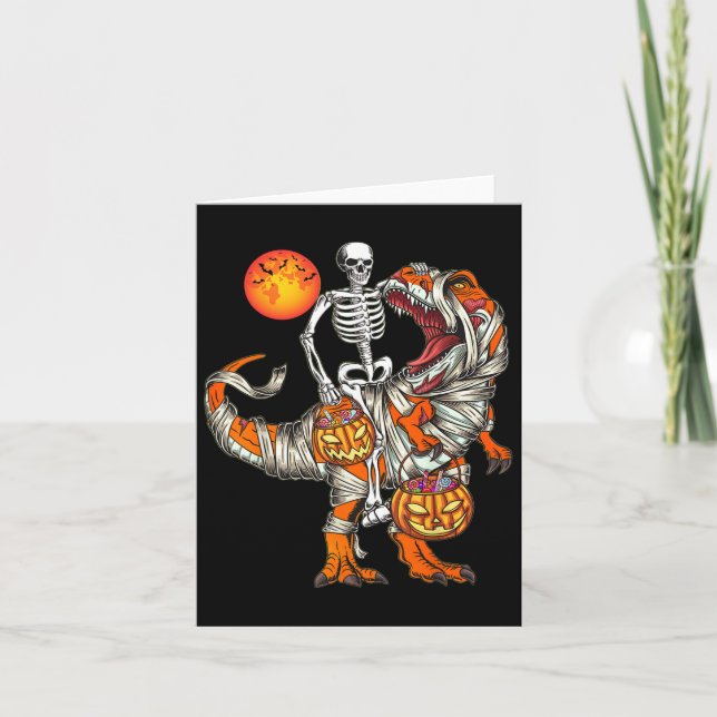 Halloween Dinosaur Skeleton T Rex Scary Pumpkin Mo Card (Front)
