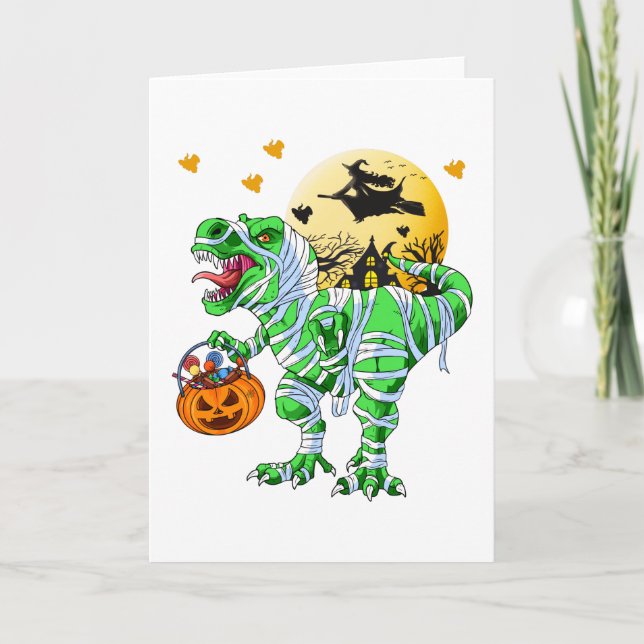 Halloween Dinosaur T Rex Mummy Pumpkin Card (Front)