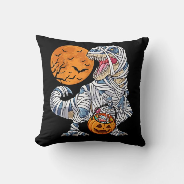 Halloween Dinosaur T rex Mummy Pumpkin Cushion (Front)