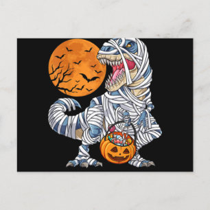 Halloween Dinosaur T rex Mummy Pumpkin Holiday Postcard