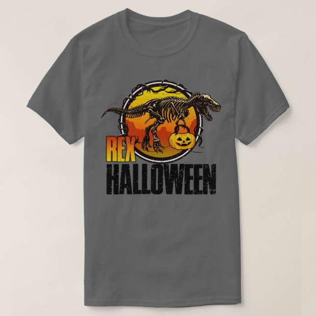 Halloween Dinosaur T Rex Skeleton T-Shirt (Design Front)