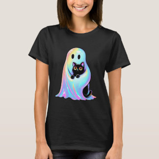 Halloween Disco Ghost with Cat Cute Pastel Womens T-Shirt