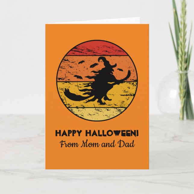 Halloween Distressed Vintage Witch 2 Retro Sunset Card (Front)