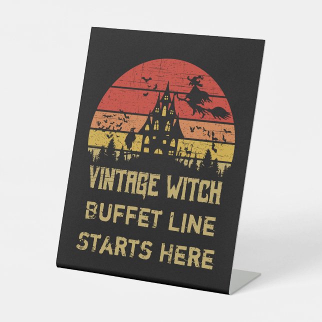 Halloween Distressed Vintage Witch Retro Sunset Pedestal Sign (Front)