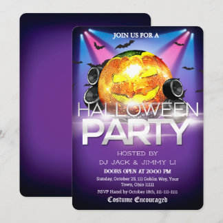 Halloween DJ Party Disco Ball Pumpkin Spooky Invitation