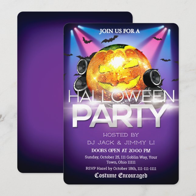 Halloween DJ Party Disco Ball Pumpkin Spooky Invitation (Front/Back)