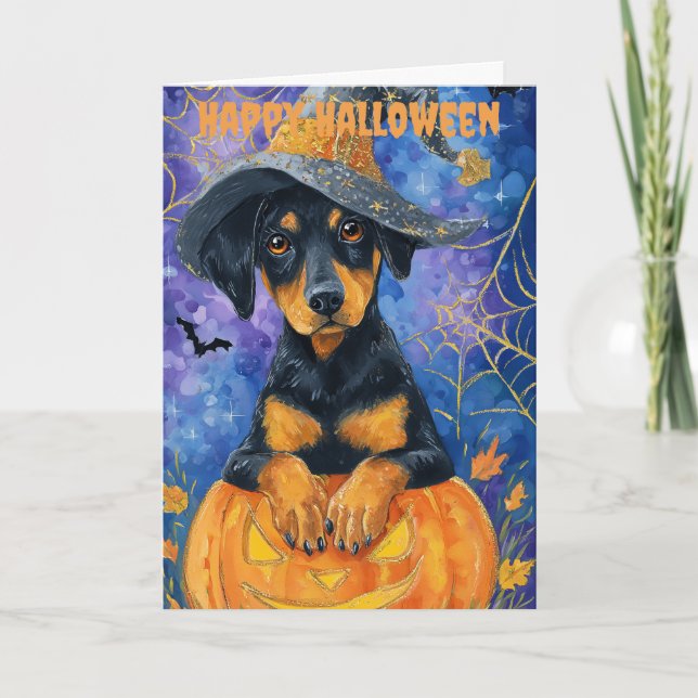 Halloween Doberman Dog Holiday Card (Front)