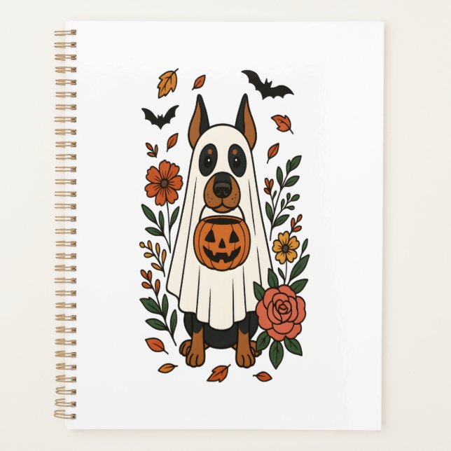 Halloween Doberman Pinscher Flowers Planner (Front)