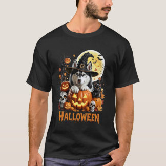 Halloween Dog and Cat with Pumpkins Design T-Shirt