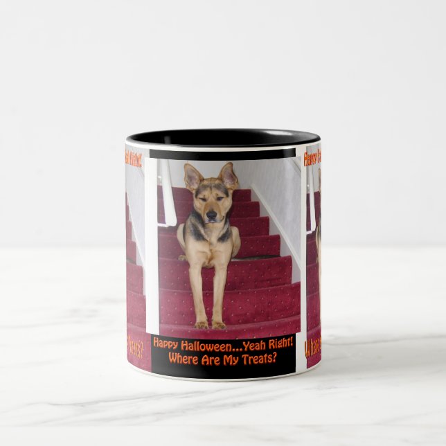 Halloween Dog and No Treats Two-Tone Coffee Mug (Center)