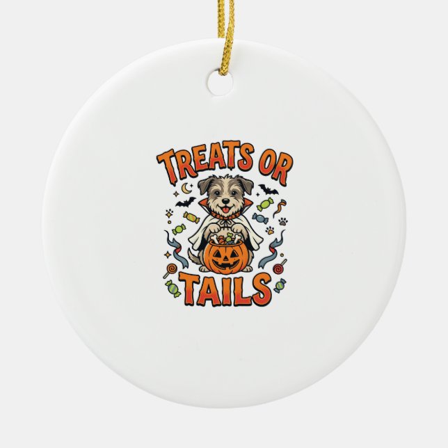 Halloween Dog Candy Mischief Ceramic Tree Decoration (Front)