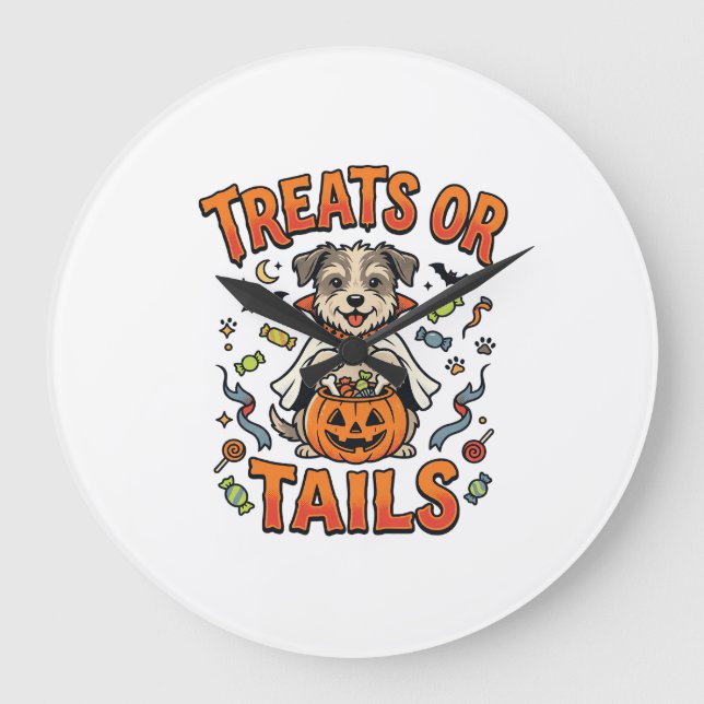 Halloween Dog Candy Mischief Large Clock (Front)